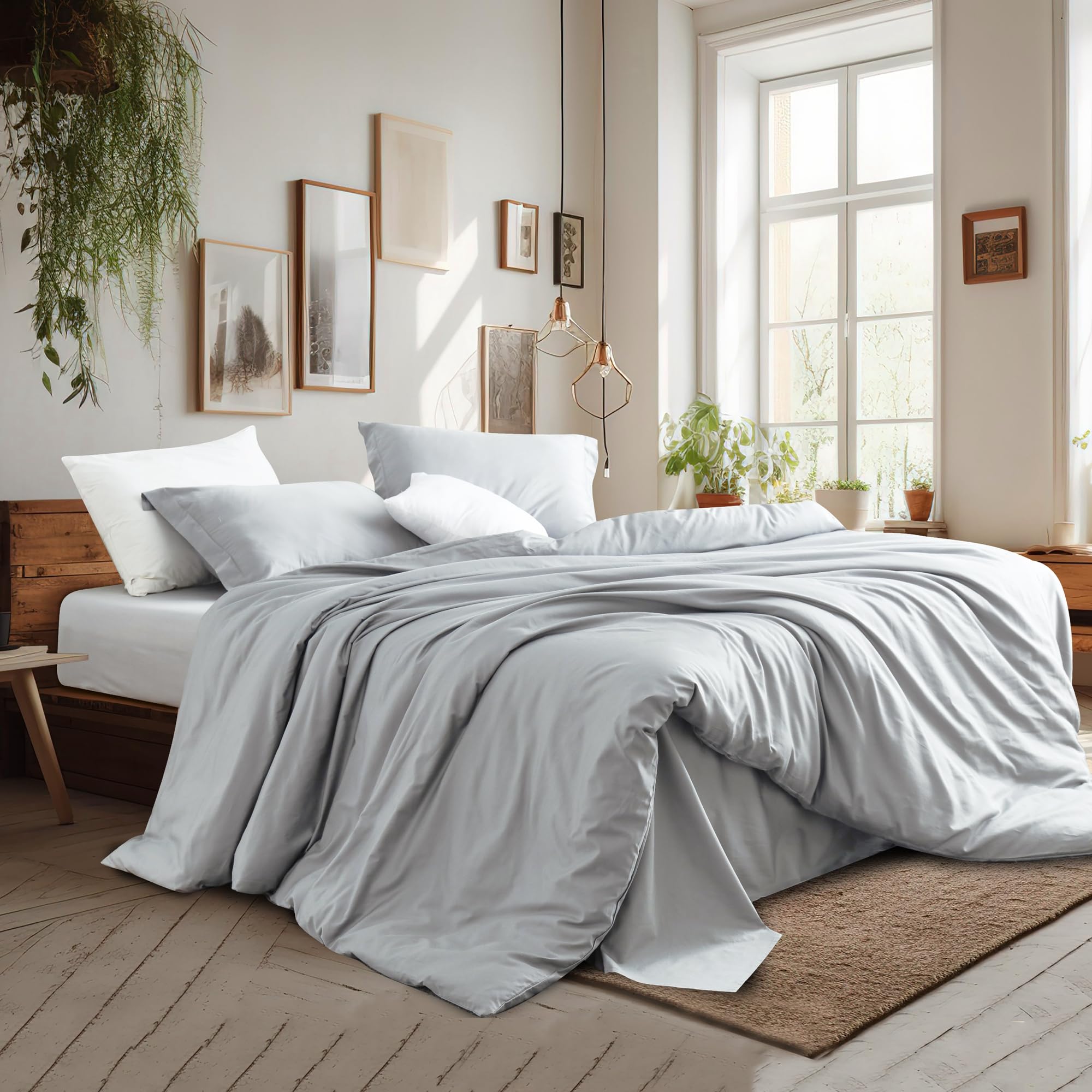 Queen Duvet Cover Set 100% Egyptian Cotton, 3Pcs Bedding Set- 1 Duvet Cover(No Insert) With 2 Pillowshams, 400 Thread Count Supe